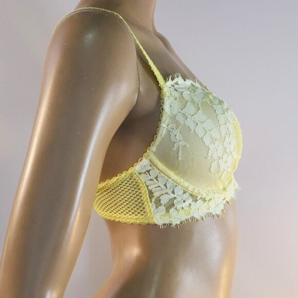 Victoria's Secret Dream Angels Push Up Bra Women's Size 32DD Yellow Floral Lace - Picture 6 of 10